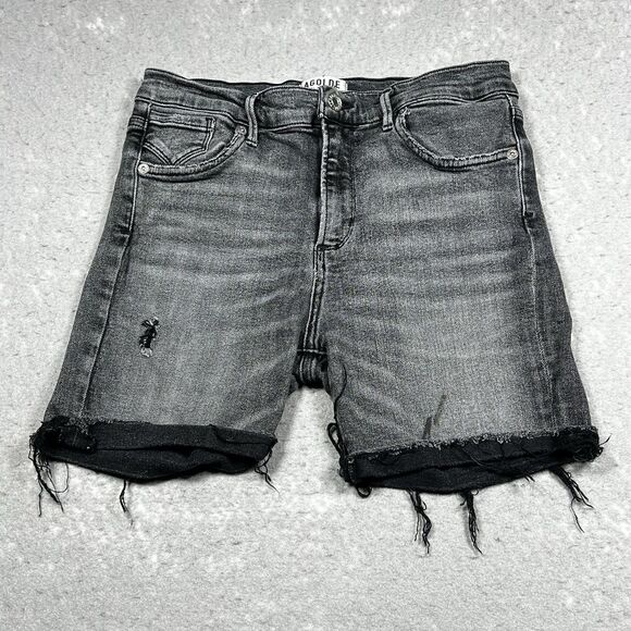 AGOLDE Jean Shorts Women’s 28 Light Denim High Rise Button Fly Cutoff Frayed - Picture 1 of 13
